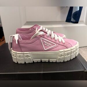 Prada Pink Re-Nylon Platform Lug Sole Sneakers 38 US 8 Triangle Logo With Box